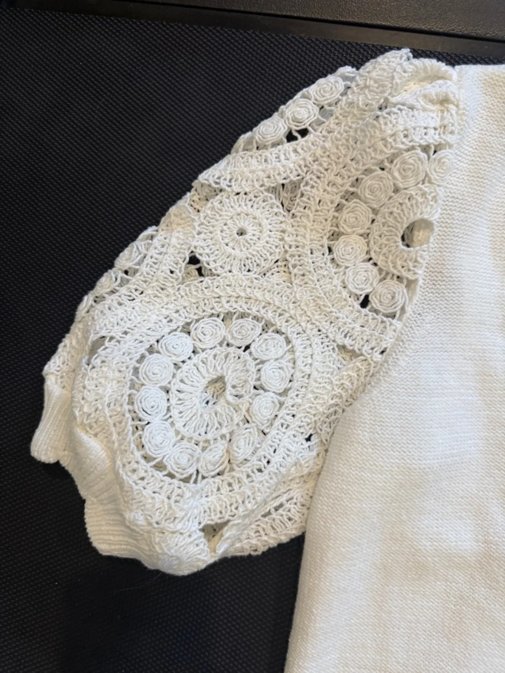 Design History Cream Crochet Puff Sleeve Button Cardigan - Picture 4 of 4